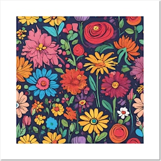 Vibrant Cartoon Flower Garden Posters and Art